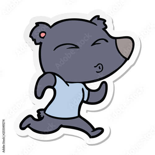 sticker of a cartoon jogging bear