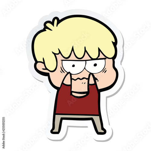 sticker of a annoyed cartoon boy