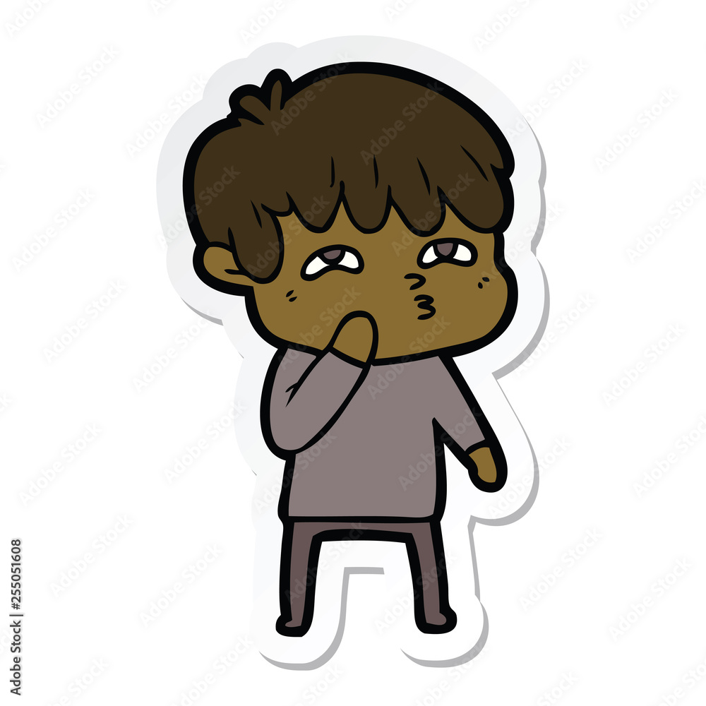sticker of a cartoon curious man sticker of a cartoon curious man