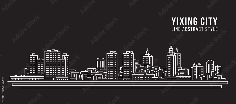 Cityscape Building Line art Vector Illustration design -  Yixing city