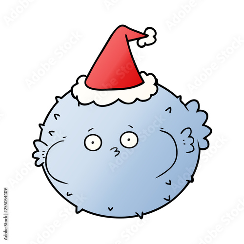 gradient cartoon of a puffer fish wearing santa hat