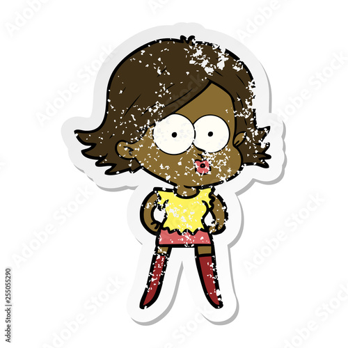 distressed sticker of a cartoon girl pouting
