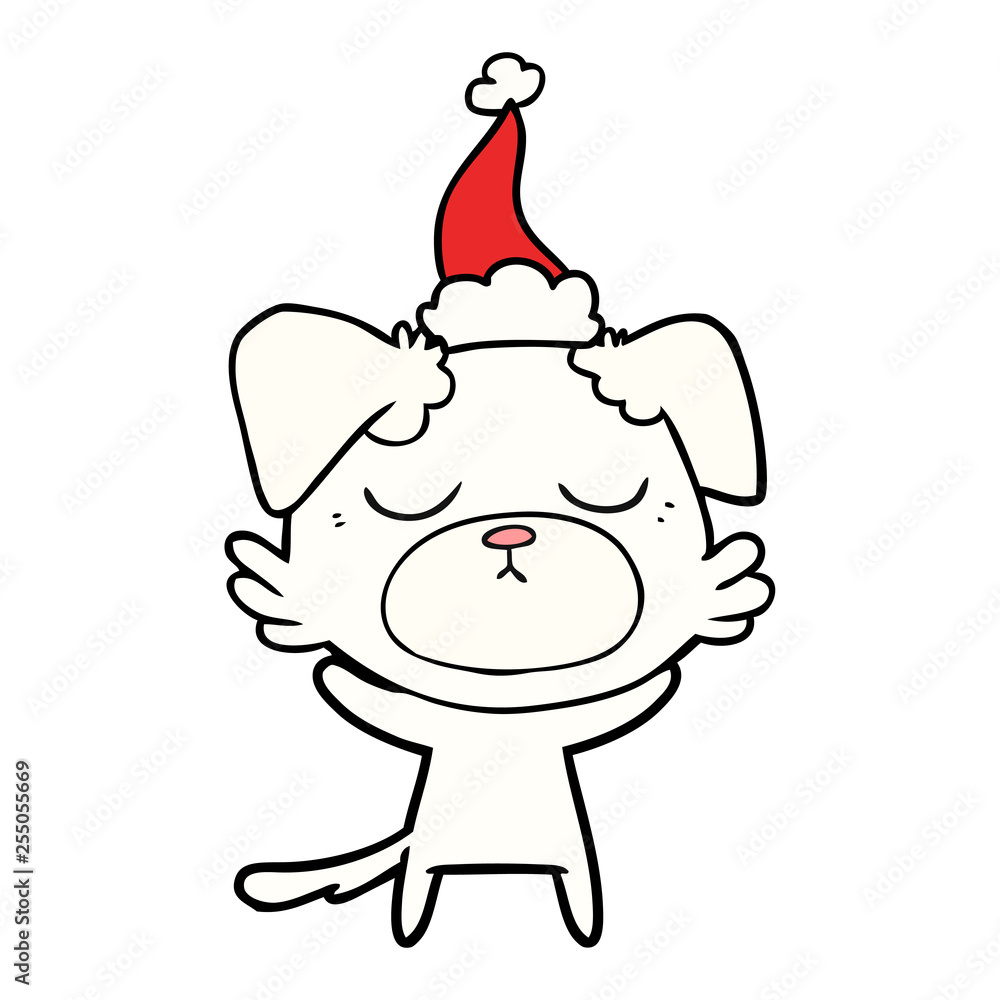 cute line drawing of a dog wearing santa hat cute line drawing of a dog wearing santa hat