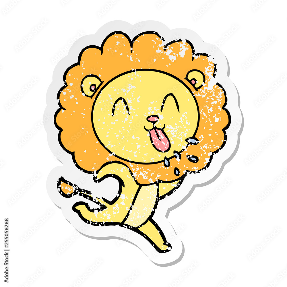 distressed sticker of a happy cartoon lion distressed sticker of a happy cartoon lion