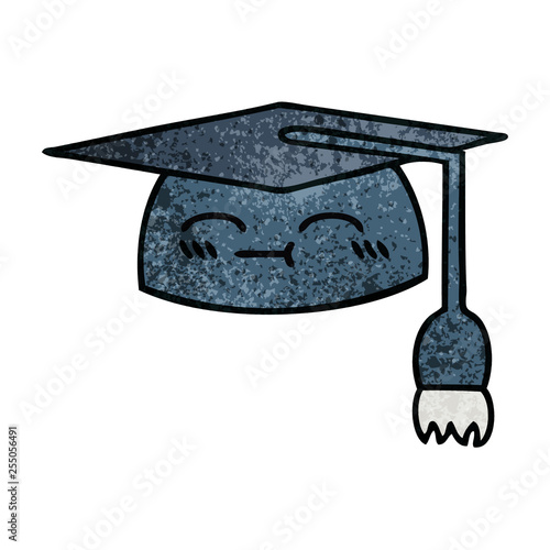 retro grunge texture cartoon graduation hat