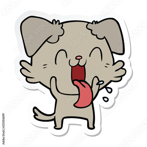 sticker of a cartoon panting dog