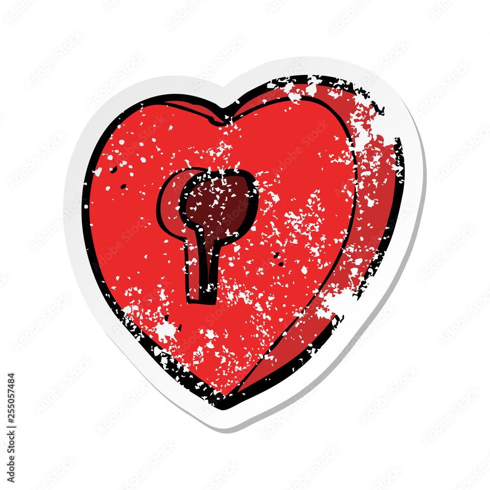 retro distressed sticker of a cartoon heart with keyhole retro distressed sticker of a cartoon heart with keyhole