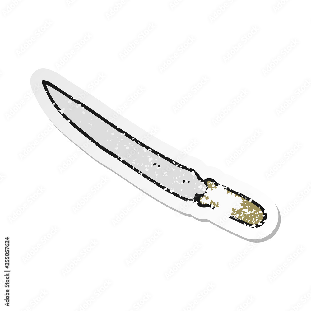 retro distressed sticker of a cartoon kitchen knife retro distressed sticker of a cartoon kitchen knife