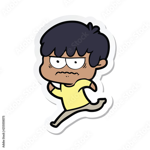 sticker of a annoyed cartoon boy