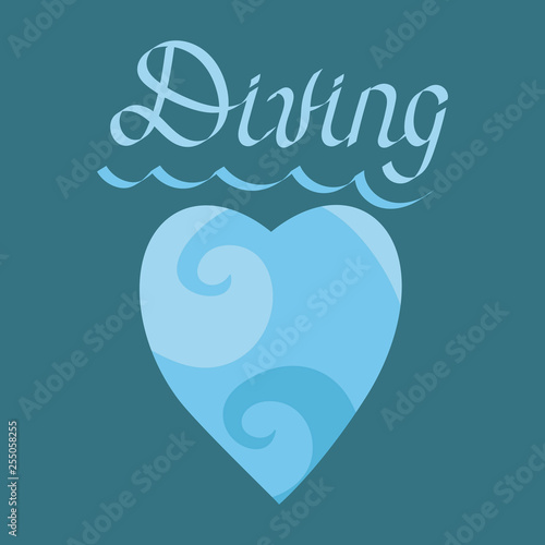 Diving logo for club and diving school. Hand lettering, vector