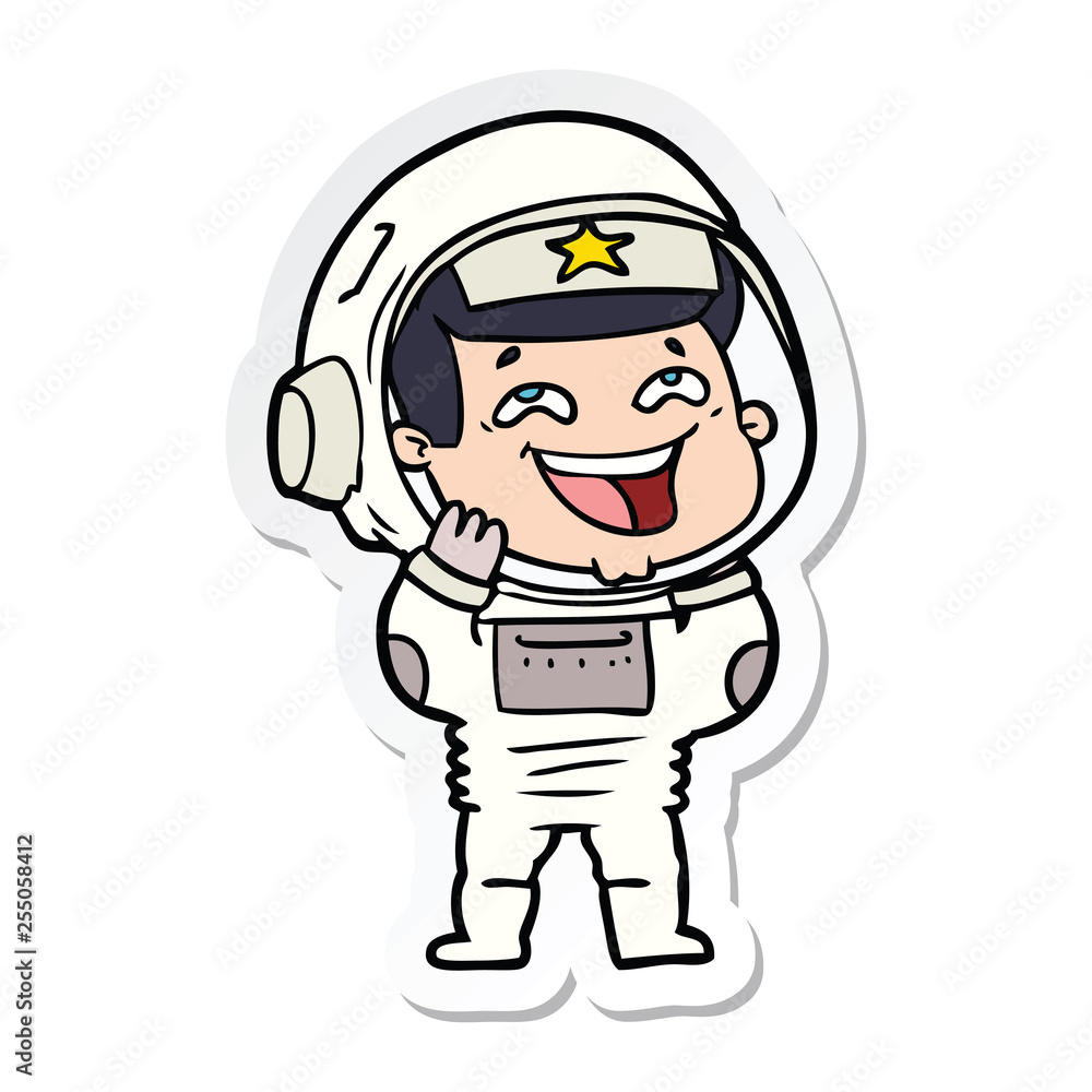 sticker of a cartoon laughing astronaut