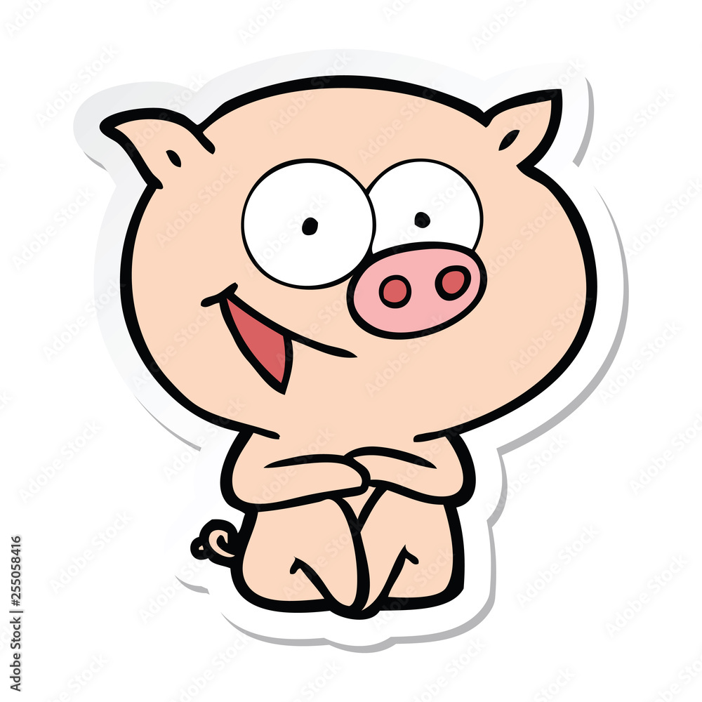 sticker of a cheerful sitting pig cartoon sticker of a cheerful sitting pig cartoon
