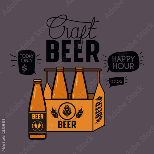happy hour beers label with bottles in basket