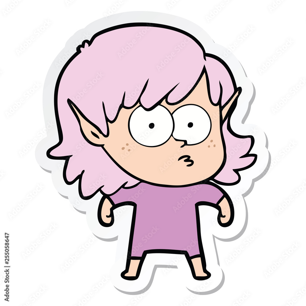 sticker of a cartoon elf girl staring sticker of a cartoon elf girl staring