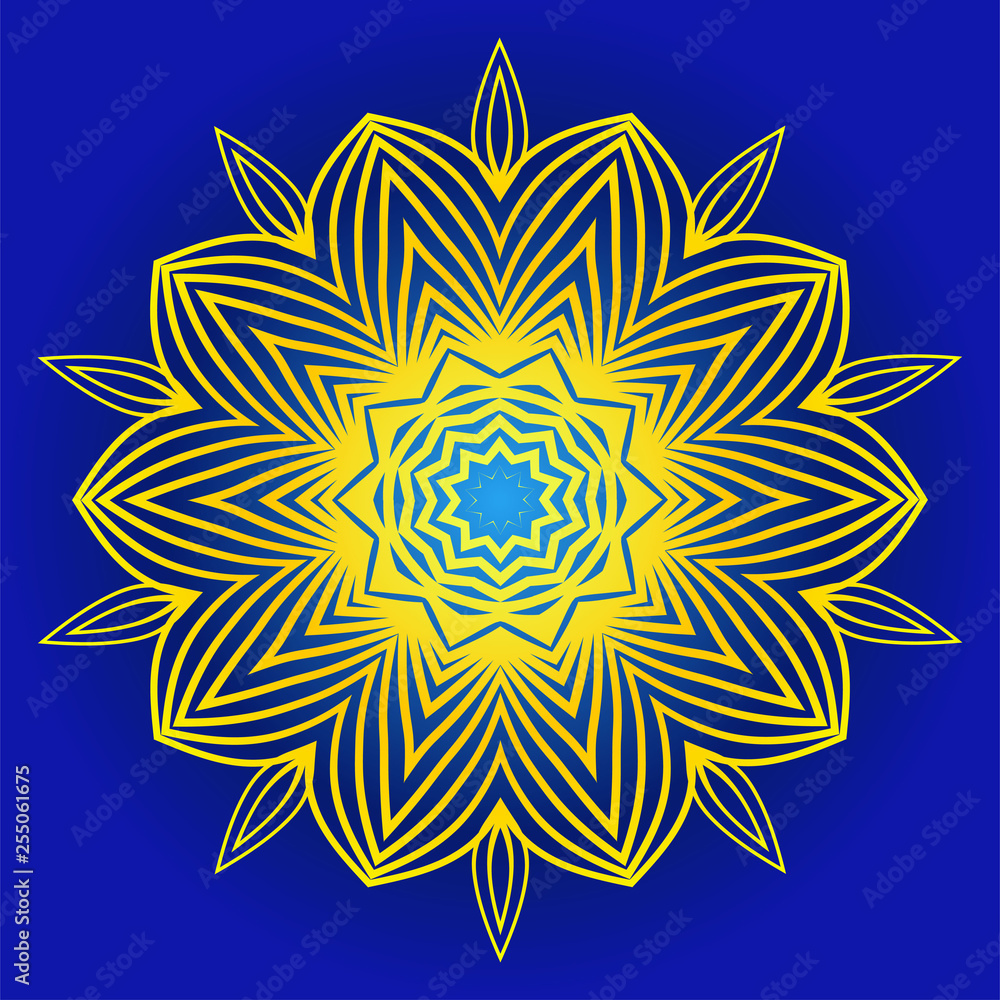 Oriental Mandala. Vintage Decorative Elements. Vector Illustration. It Is Super Brilliant Vector Illustration. Yellow blue color.