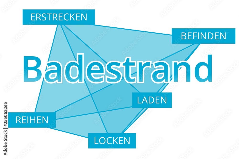 Badestrand - Begriffe verbinden, Farbe blau