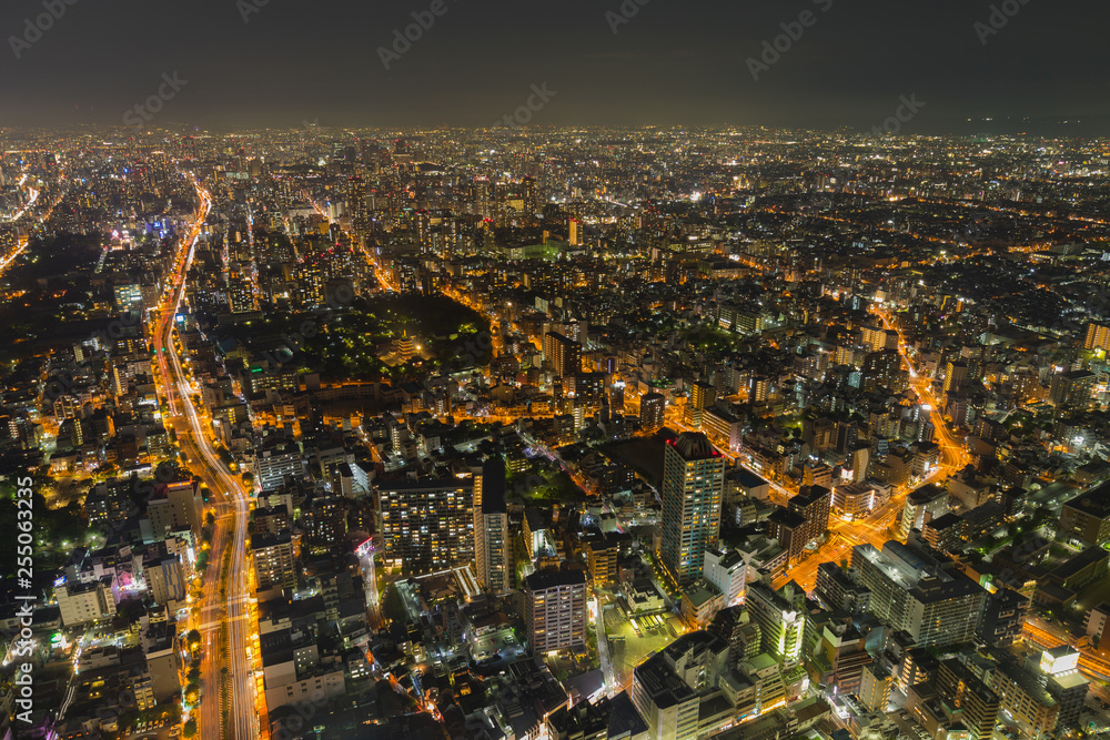 Osaka cityscape beautiful night view of Shinsekai districts, Tennoji, Osaka, Japan. view from Abeno harukas.