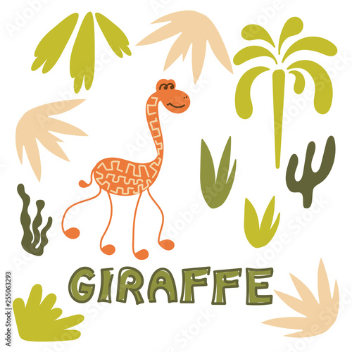 African animals - Giraffe. Hand lettering vector illustration.