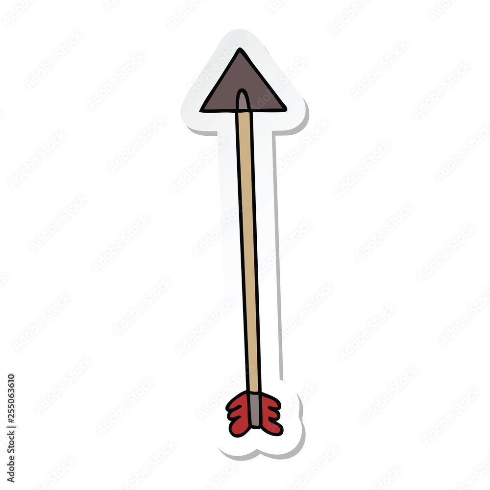 sticker of a quirky hand drawn cartoon arrow