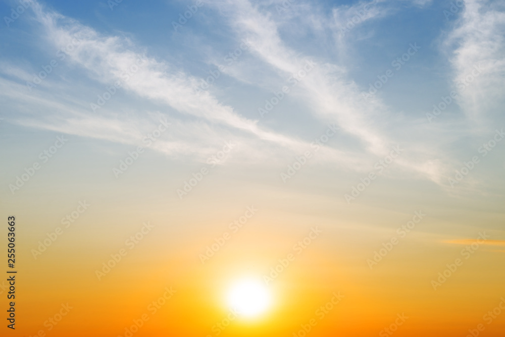 The bright sun in the sky with copy space for text or image