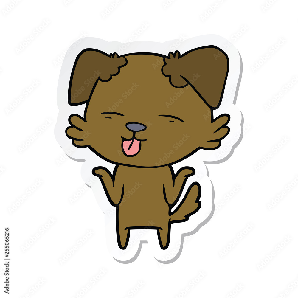 sticker of a cartoon dog sticking out tongue sticker of a cartoon dog sticking out tongue