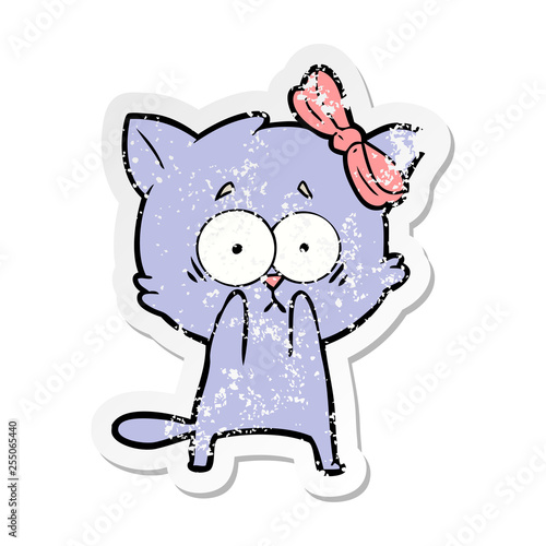 distressed sticker of a cartoon cat