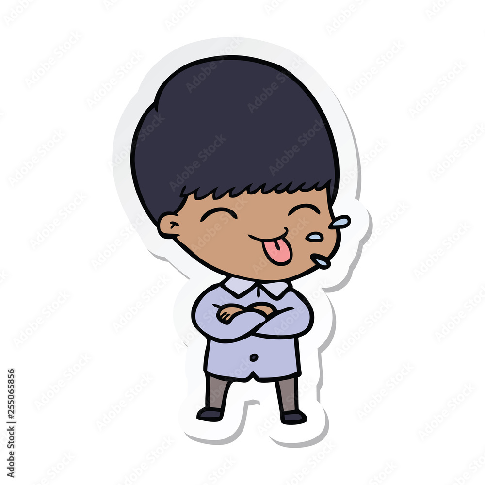 sticker of a cartoon boy sticking out tongue sticker of a cartoon boy sticking out tongue