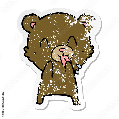 distressed sticker of a rude cartoon bear
