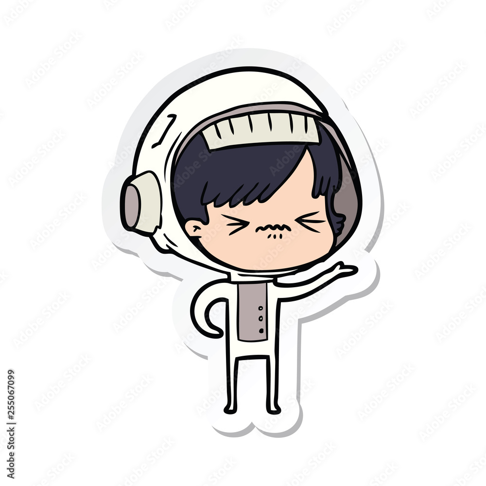 sticker of a angry cartoon space girl sticker of a angry cartoon space girl