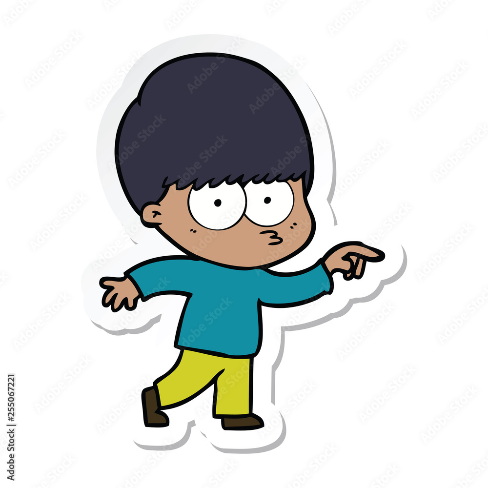 sticker of a nervous cartoon boy sticker of a nervous cartoon boy