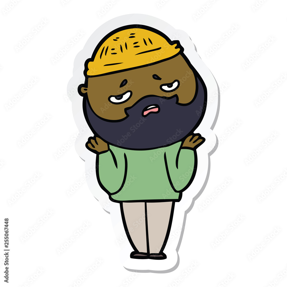 sticker of a cartoon worried man with beard sticker of a cartoon worried man with beard