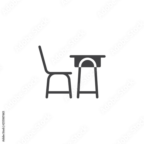 School desk and a chair vector icon. filled flat sign for mobile concept and web design. School table side view glyph icon. Symbol, logo illustration. Pixel perfect vector graphics