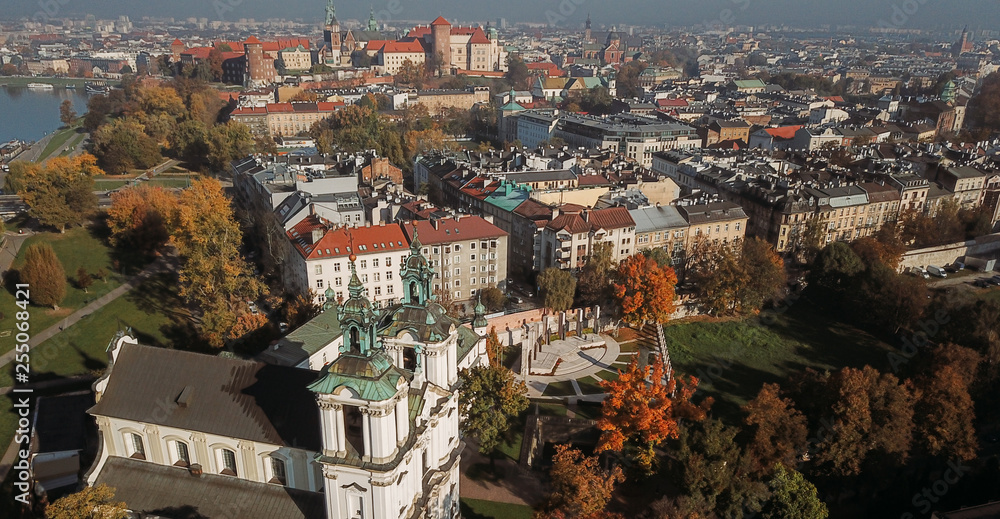 Aerial View of the Old Polish City of Krakow