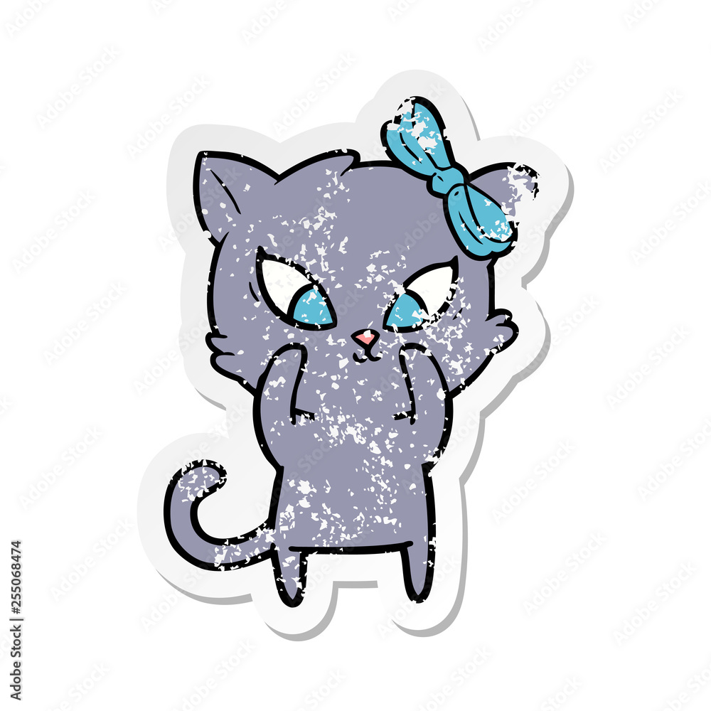 Obraz premium distressed sticker of a cartoon cat
