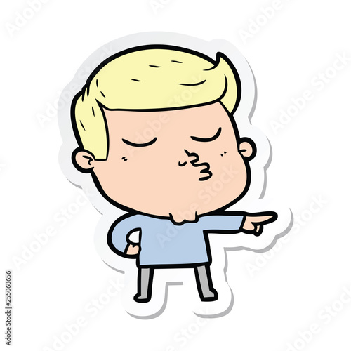 sticker of a cartoon model guy pouting