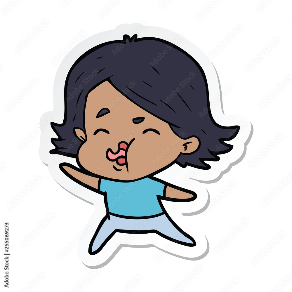 sticker of a cartoon girl pulling face sticker of a cartoon girl pulling face