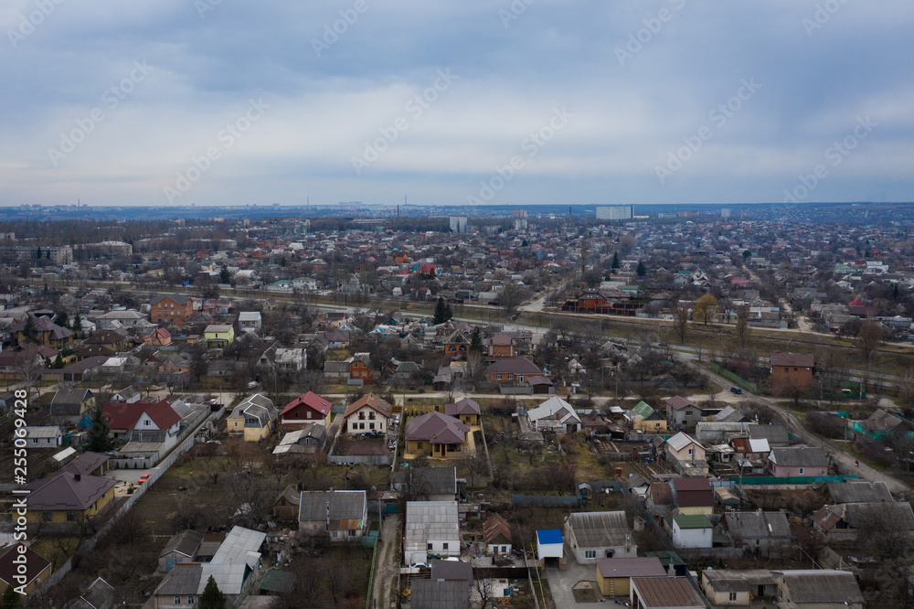 Holiday village top view. Shooting from the drone.