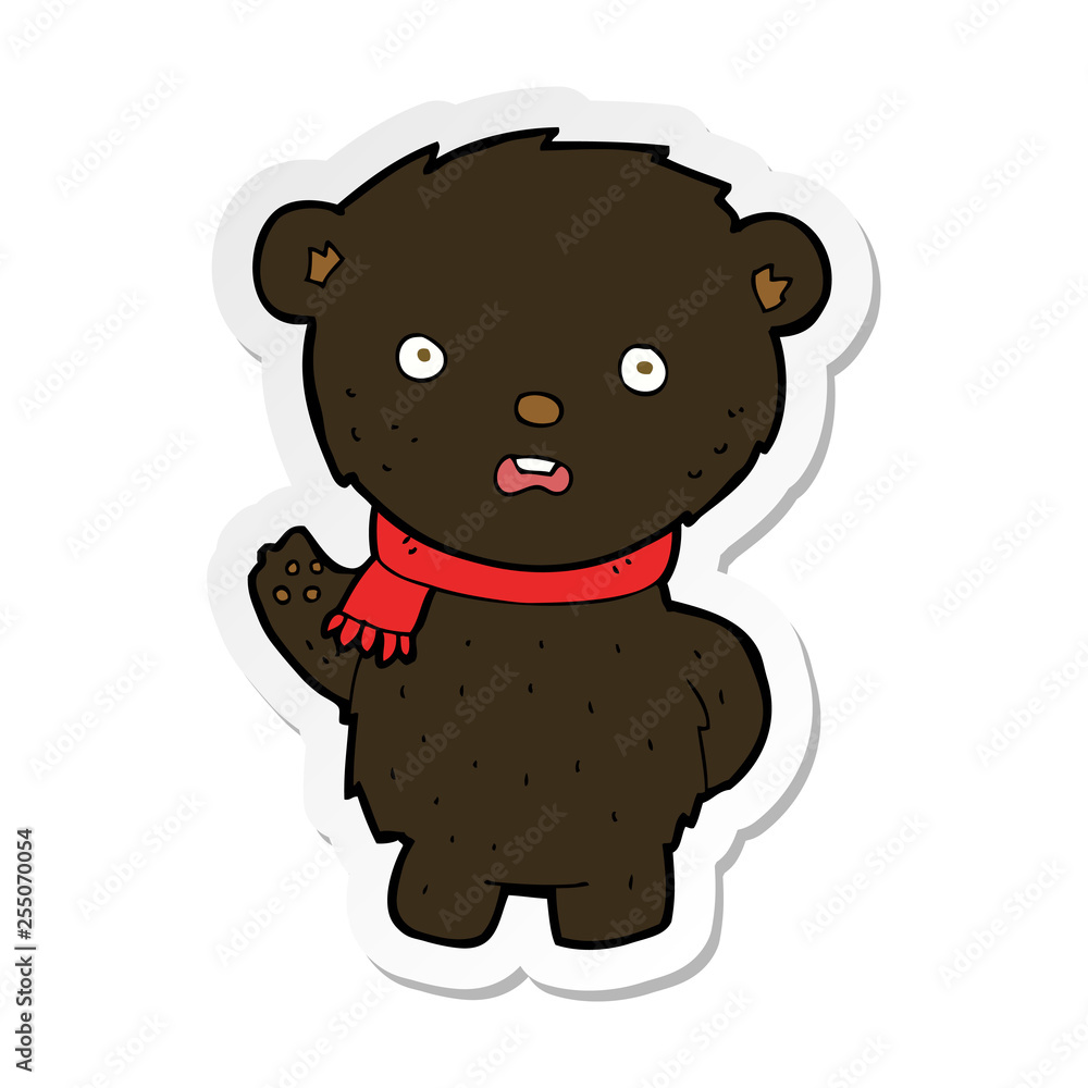 sticker of a cartoon black bear wearing scarf sticker of a cartoon black bear wearing scarf