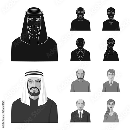 Isolated object of hairstyle and profession  sign. Collection of hairstyle and character  stock vector illustration.