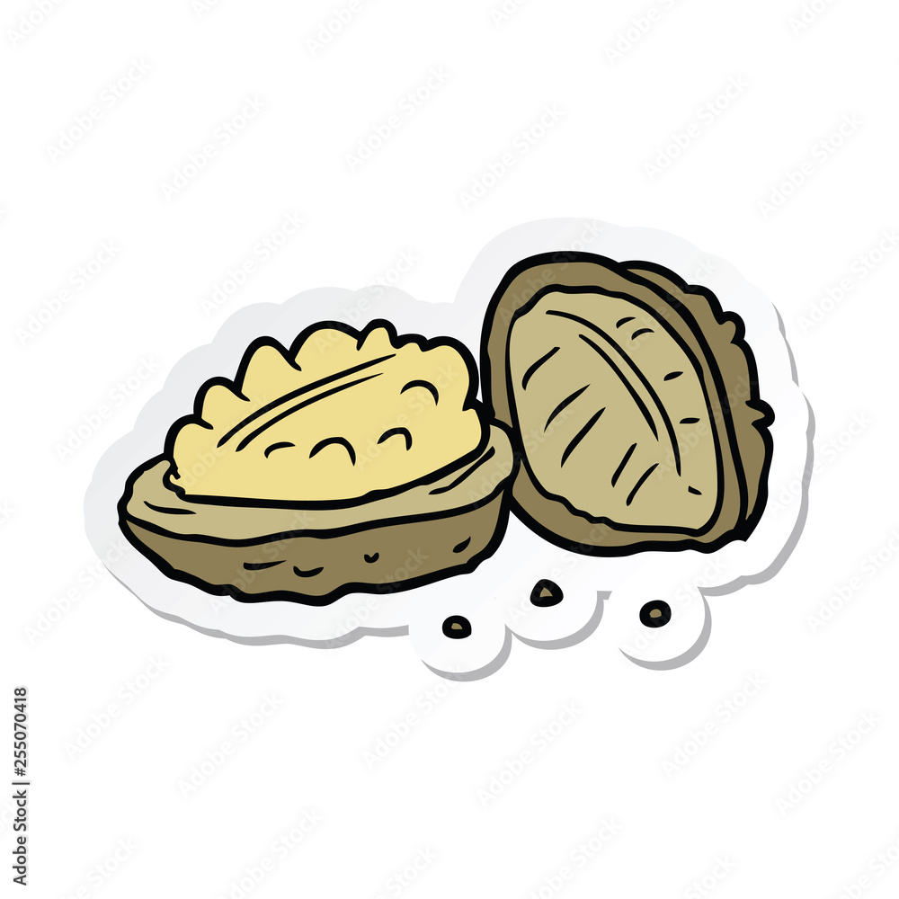 sticker of a cartoon walnuts sticker of a cartoon walnuts