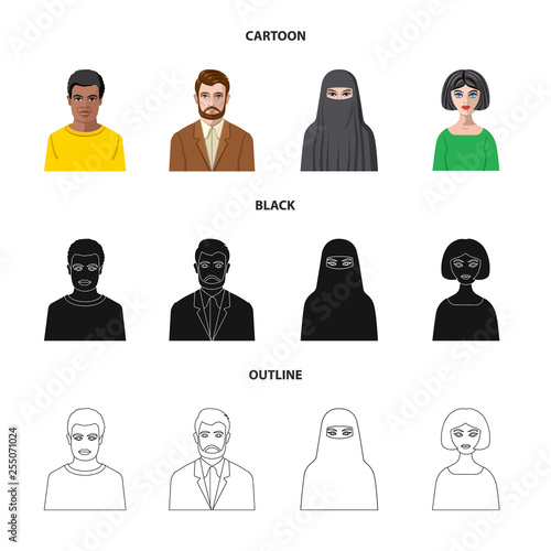 Vector illustration of hairstyle and profession  symbol. Set of hairstyle and character  stock symbol for web.