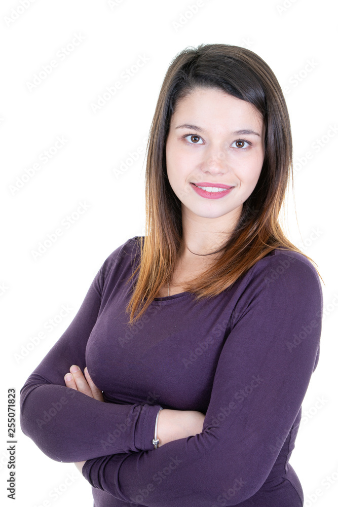 Beauty woman with white smile arms crossed Beauty woman with white smile arms crossed