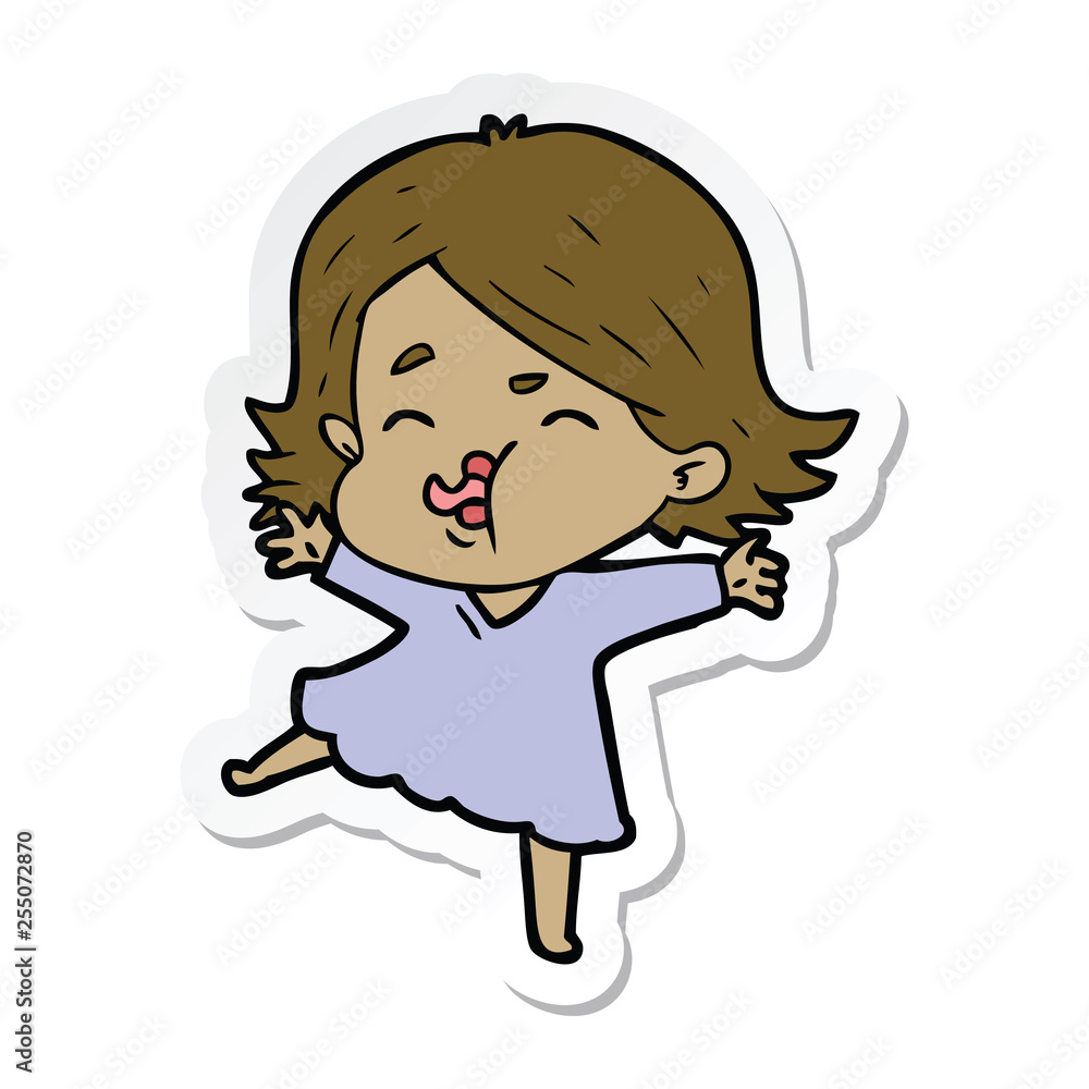 sticker of a cartoon girl pulling face sticker of a cartoon girl pulling face