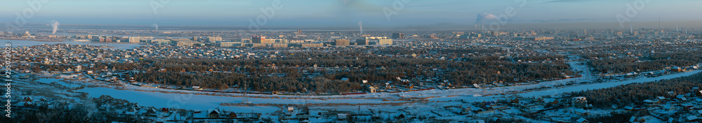 Panorama view on the city at sunset, Yakutsk, Yakutia, Russia