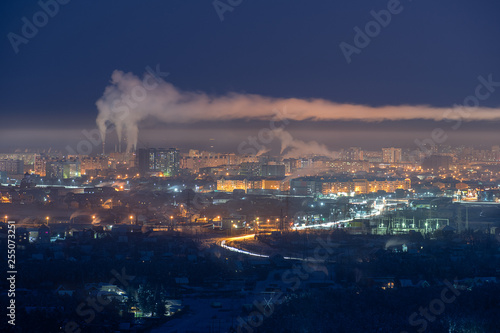 night city view with night sky. natural winter night view in Yakutsk, Yakutia © Tatiana Gasich