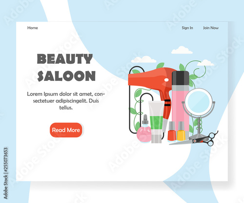 Beauty saloon vector website landing page design template