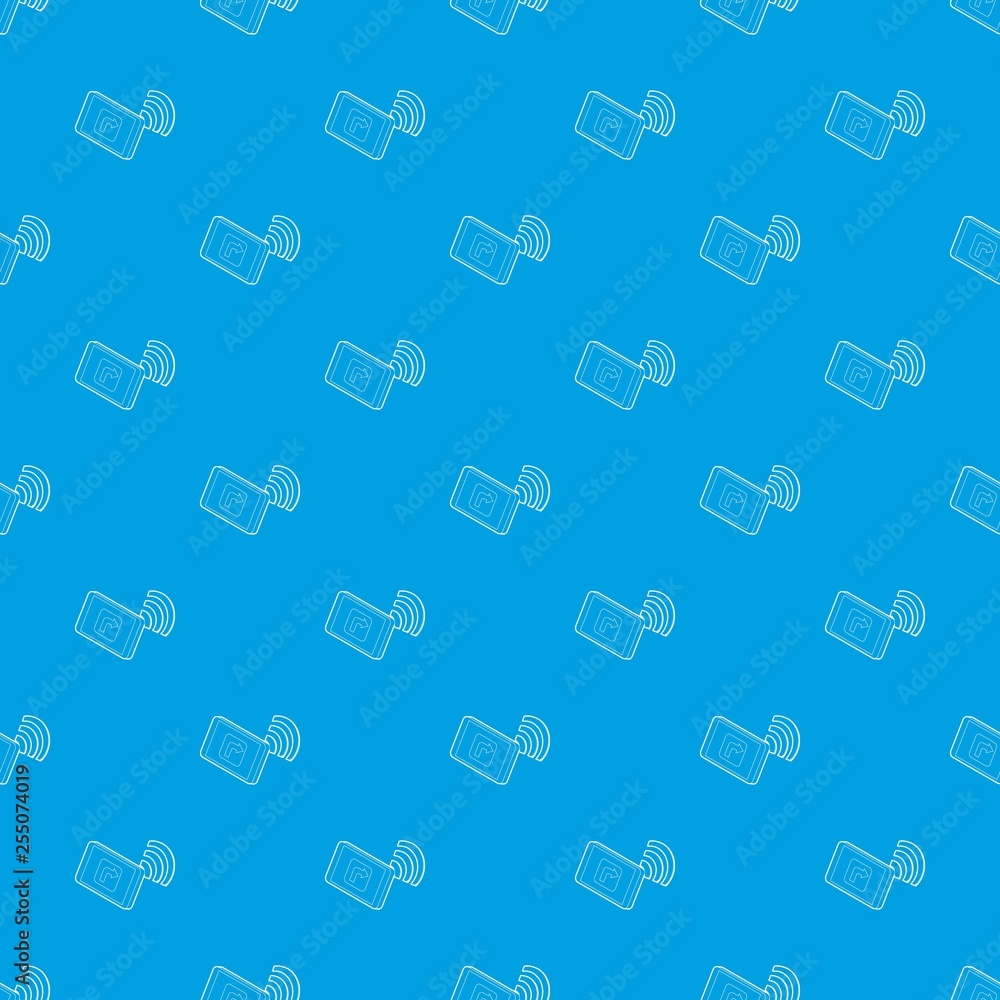 Tablet pc with gps and wifi sign pattern vector seamless blue repeat for any use