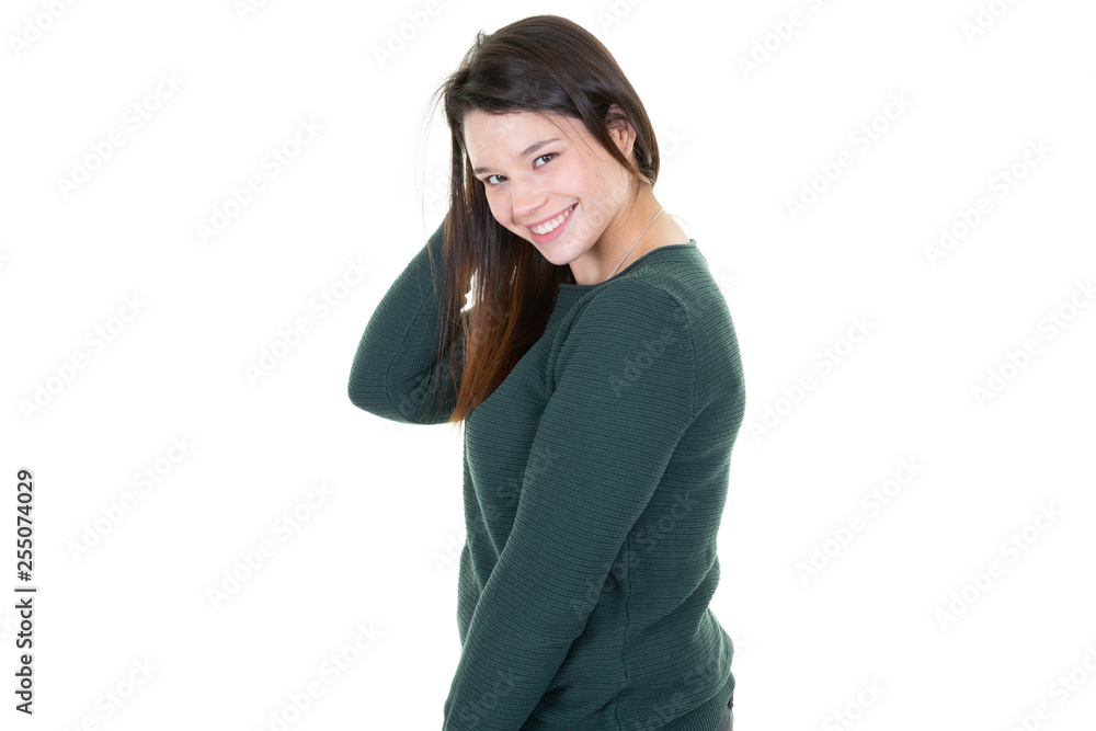 Studio portrait of an excited cute young woman Studio portrait of an excited cute young woman