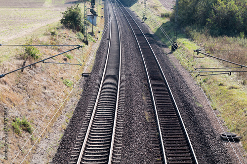 The length of the railway track. Industrial concept background. Transportation travel tourism.