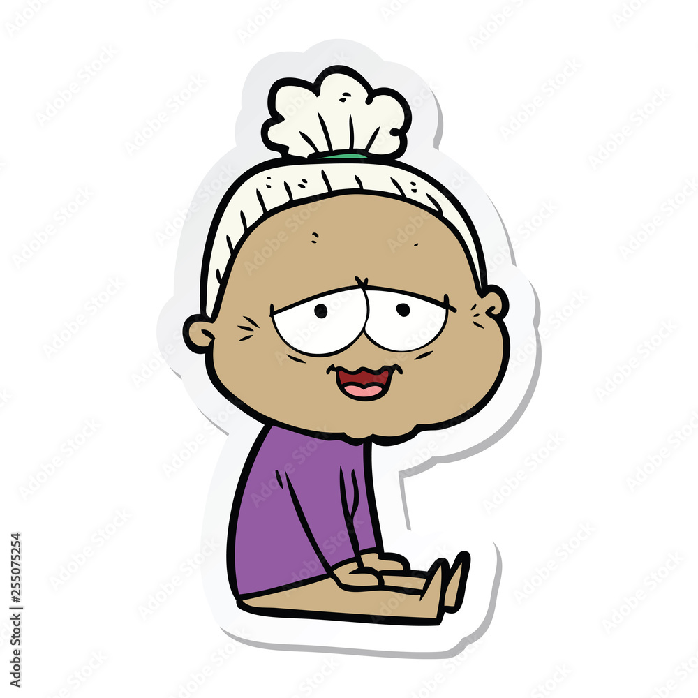 sticker of a cartoon happy old lady sticker of a cartoon happy old lady